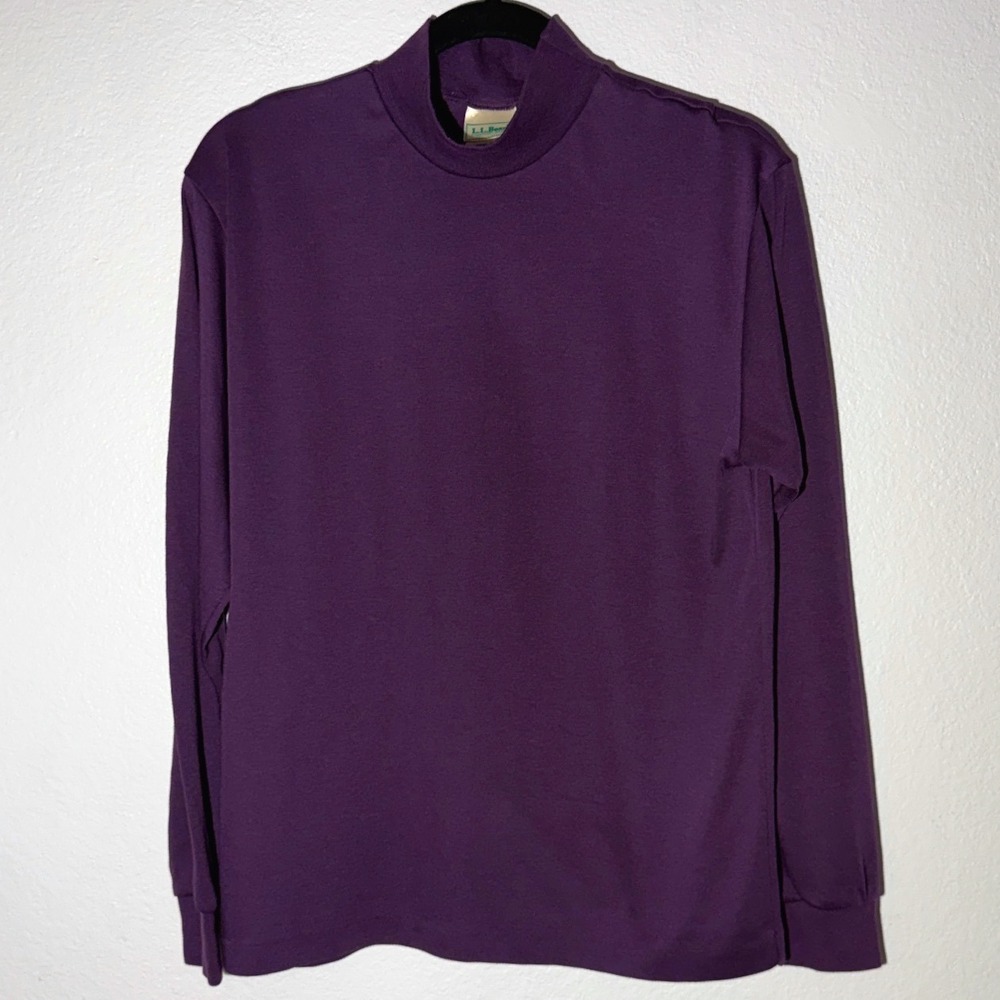 Vintage LL Bean Mens Purple Mock Neck Long Sleeve Shirt Made in USA Medium